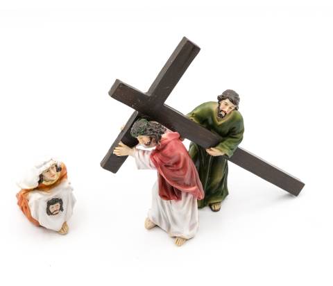  Gesù con Cireneo e Veronica - resina h 9 cm - 