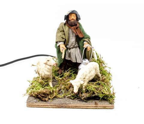 Pastore presepe con due pecore - Movimento - 12 cm