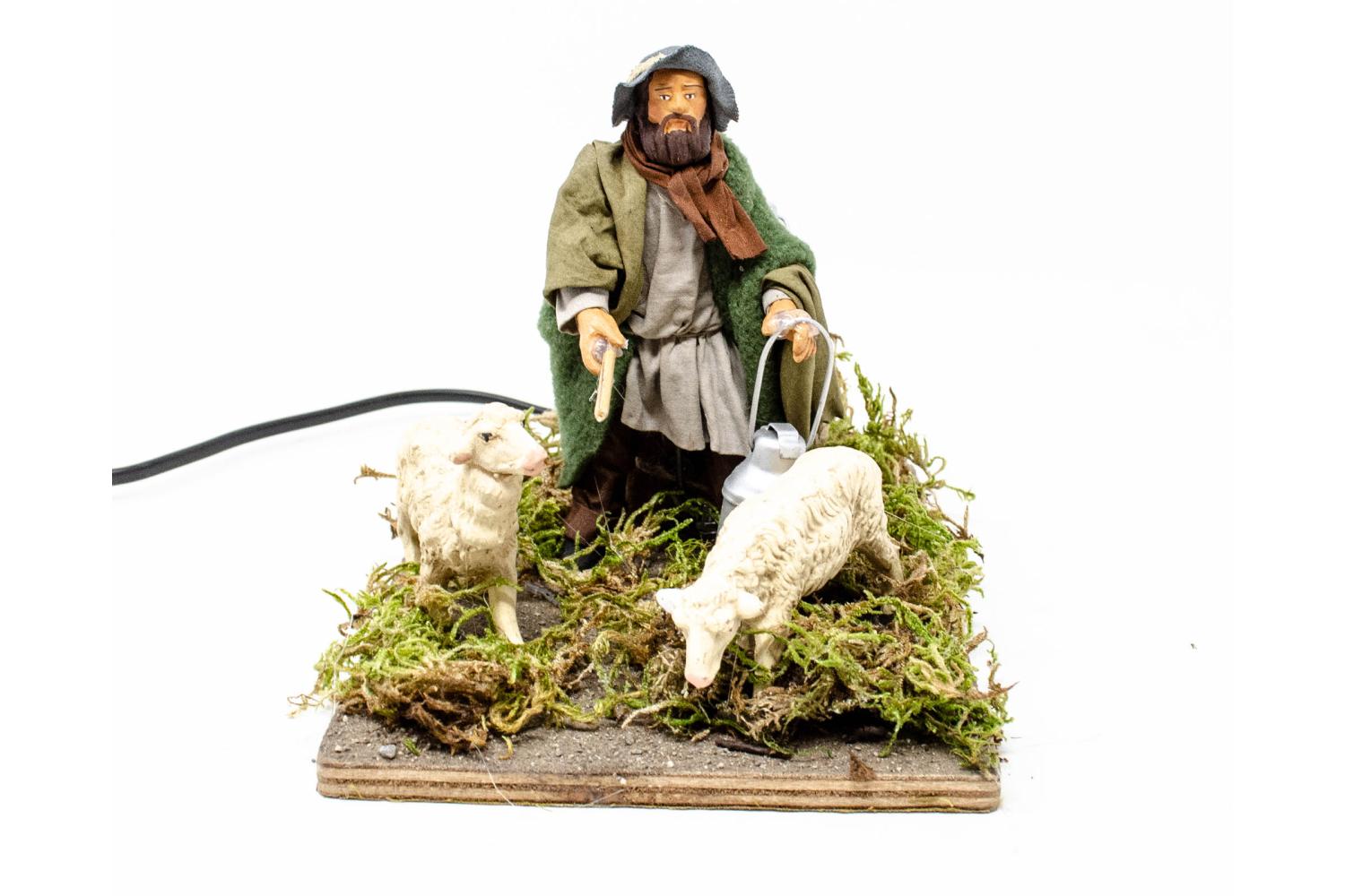 Pastore presepe con due pecore - Movimento - 12 cm